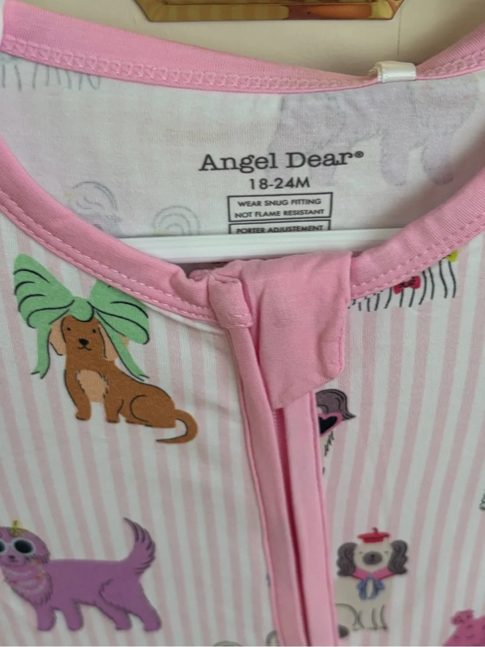 NWT Angel Dear Bamboo Pink Puppy Dog Print Zipper Convertible Foot Pajama 18-24M